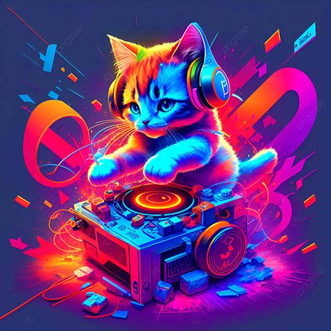 Fondo Ilustración De Diseño De Un Gato Tocando Un Instrumento De Dj Fondo, Pintar Dj, Lindo Gato ...