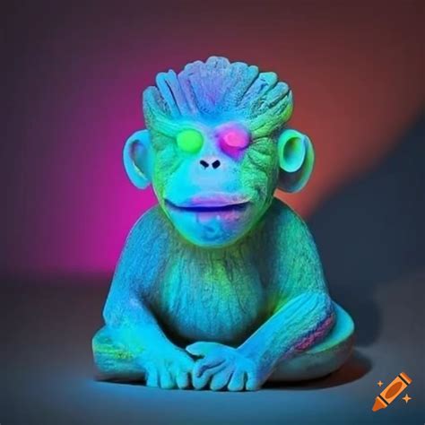 Neon colored stone monkey sculpture on Craiyon