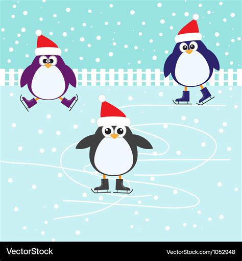 Ice skating cute penguins Royalty Free Vector Image