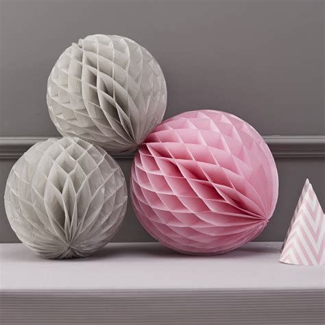 honeycomb balls grey and pink hanging party decorations by ginger ray | notonthehighstreet.com