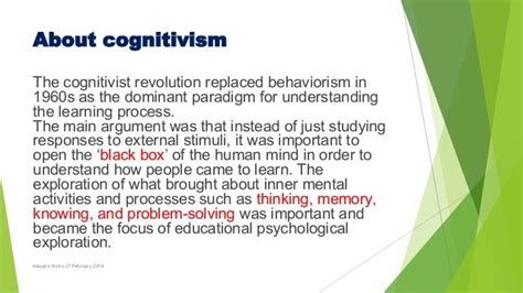 Introducing cognitivism as a learning theory