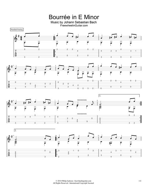 Bourrée in E minor - Solo Guitar Tab - FreewheelinGuitar.com