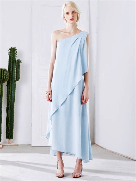 Light Blue Asymmetric One Shoulder Elegant Maxi Dress Stylewe Asymmetrical Maxi Dress, Long ...