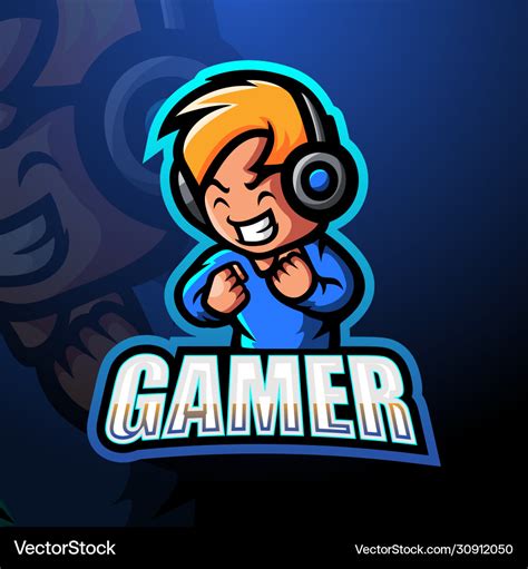 Gamer boy mascot esport logo design Royalty Free Vector