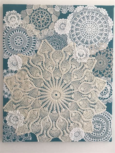 Doily Art Wall Hanging - "Sea Breeze" - Large - Vintage Doilies on Burlap - Unique Artwork ...