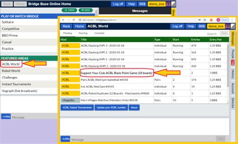 How to log in to Bridge Base Online and play ACBL's "Support Your Club" games