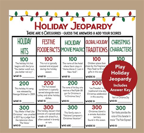 Holiday Trivia Game, Christmas Jeopardy, Holiday Jeopardy Trivia Game ...