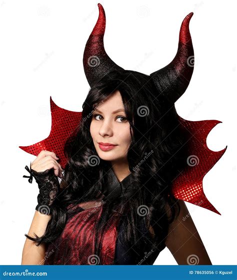 Halloween. Beautiful Girl with Horns Dressed Up As Devil Stock Photo - Image of pretty, monster ...