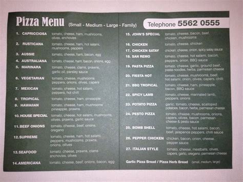 Menu at Fiesta Pizza pizzeria, Warrnambool