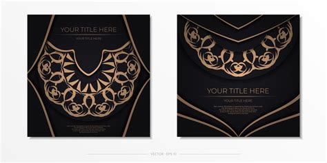 Square postcard design in black color with luxurious ornaments. Stylish ...