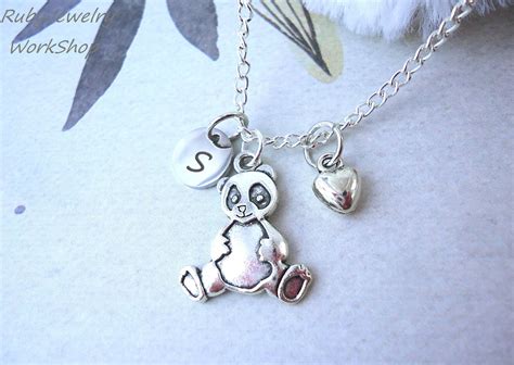 Personalized Panda Chain Necklace w/ Initial Letter | Etsy