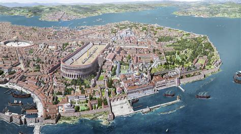 Bird's eye view of Byzantine Constantinople (Istanbul) Ancient Rome ...