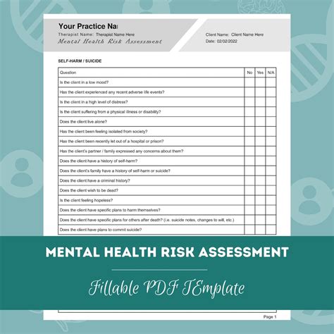 Mental Health Risk Assessment Editable / Fillable PDF for Counselors ...