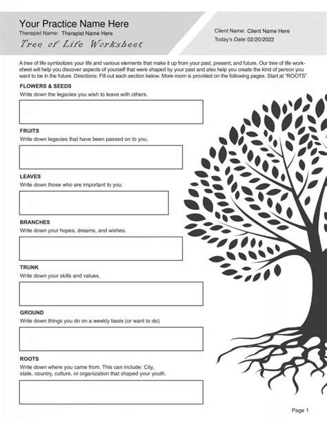 Printable Tree Of Life Narrative Therapy Worksheet