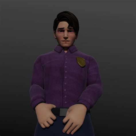 an animated man in a purple shirt and blue pants with his hands on his hips