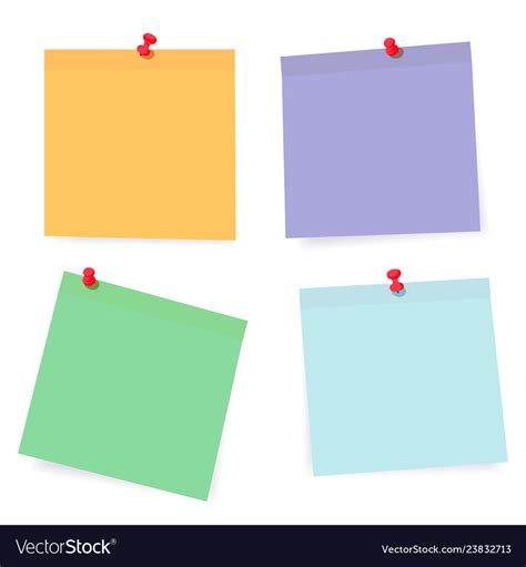 Set color paper sheets with pins isolated on Vector Image