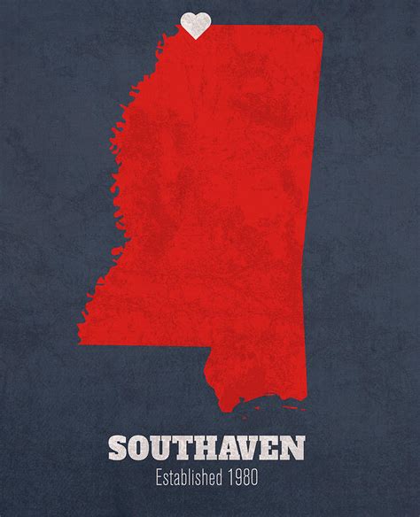 Southaven Mississippi City Map Founded 1980 University of Mississippi Color Palette Mixed Media ...