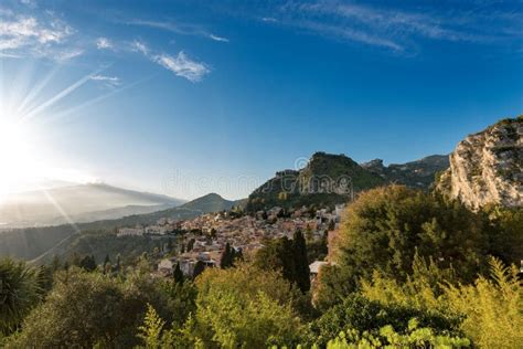 Taormina and Mount Etna Volcano - Sicily Italy Stock Image - Image of active, european: 107612247