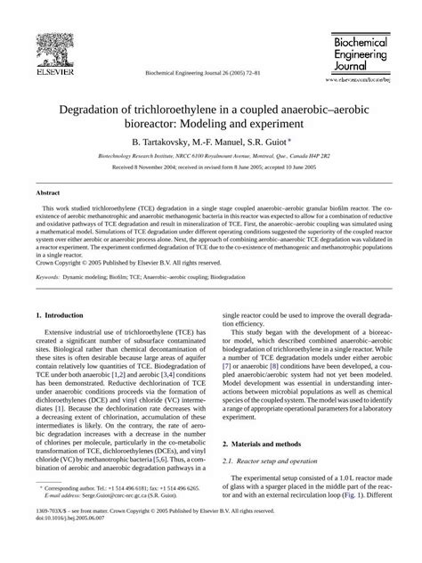 (PDF) Degradation of trichloroethylene in a coupled anaerobic–aerobic bioreactor: Modeling and ...