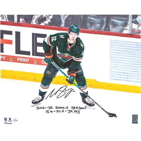 Matt Boldy Minnesota Wild Autographed 16" x 20" Green Jersey with Puck Photograph with Multiple ...