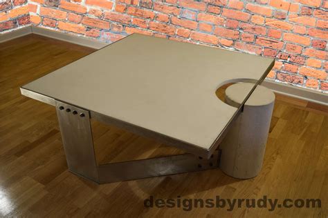 DR30 White Concrete Coffee Table with Polished Steel Gallery | Concrete Furniture Design Chicago ...