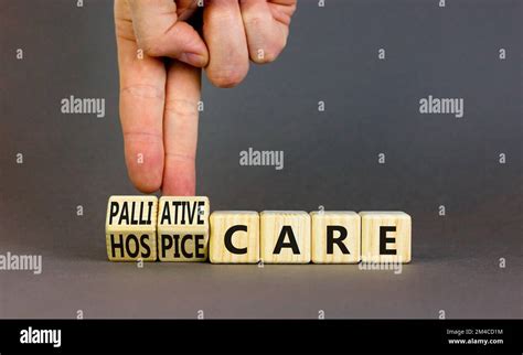 Palliative or hospice care symbol. Concept word Palliative care Hospice care on wooden cubes ...