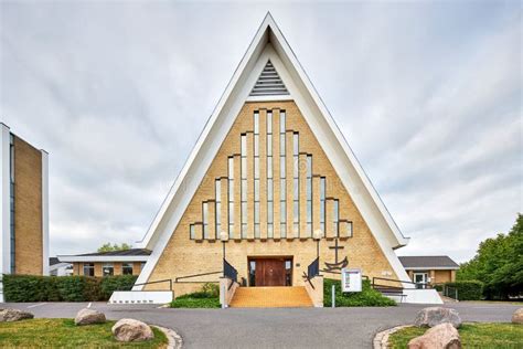 A Yellow Old Triangle Church Building Stock Image - Image of city ...