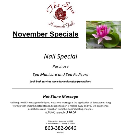 November 2023 Spa Specials | The Spa at Hammock Falls.