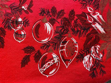 Vintage Christmas Tablecloth Red Poinsettia Ornaments | Etsy