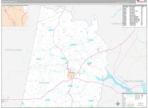 Halifax County, VA Wall Map Premium Style by MarketMAPS - MapSales