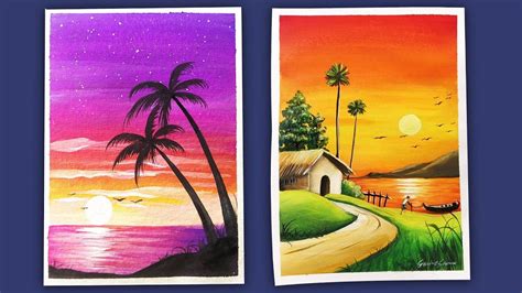 5 Easy Scenery Painting Ideas | Watercolor, Poster Color, Acrylic Color