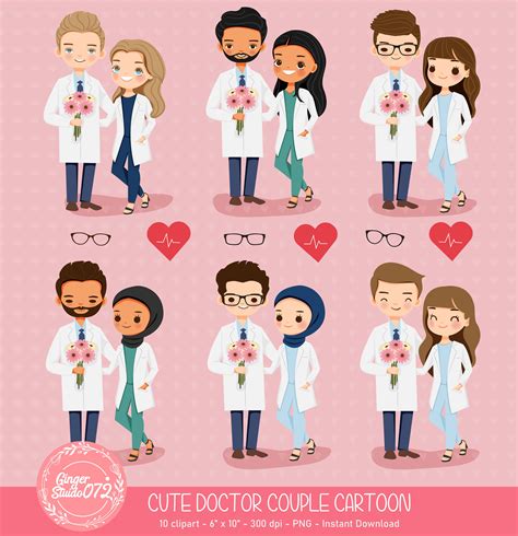 Cute Doctor Couple Clipart cute Couple Cartoon Clipart | Etsy | Cute ...