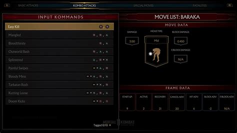 MK11 Online Test - Character Move List Screenshots : MortalKombat