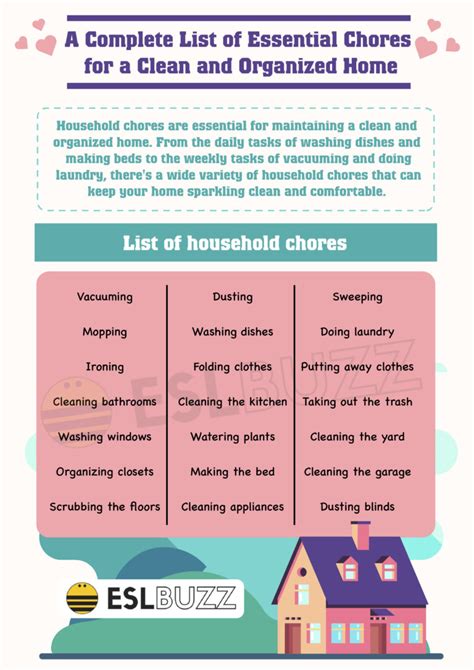 List of Household Chores to Keep Your Home Clean and Organized - ESLBUZZ