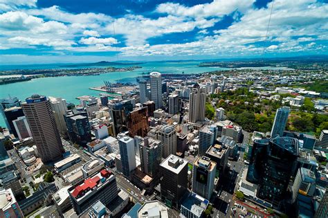 Overview of the skyline of the Central Business District (downtown) in Auckland, New Zealand ...