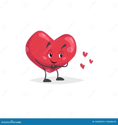 Cartoon Heart Character. Shy Mascot Looking at Little Hearts. Valentine ...