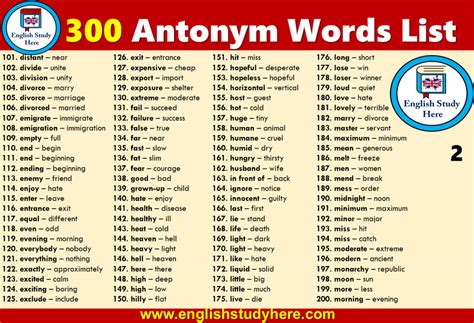 300 Antonym Words List - English Study Here