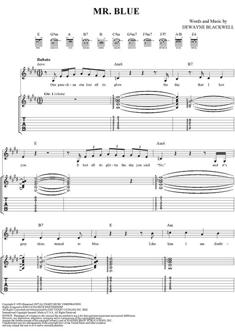 Mr. Blue" Sheet Music by Garth Brooks for Guitar Tab/Vocal - Sheet Music Now