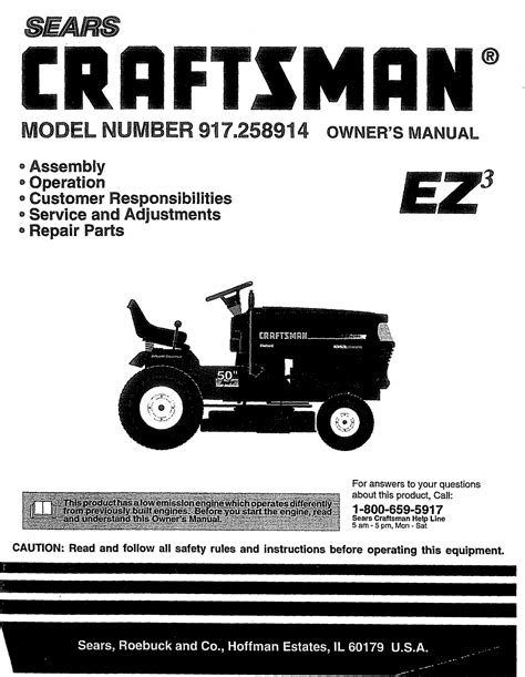 Craftsman 917258914 User Manual TRACTOR Manuals And Guides 1008364L