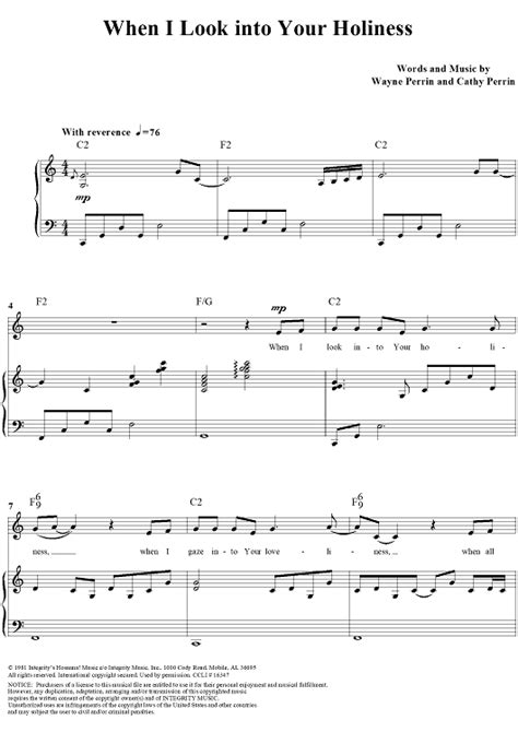 When I Look Into Your Holiness" Sheet Music for Piano/Vocal/Chords ...