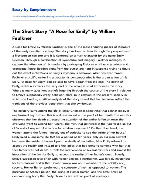 The Short Story “A Rose for Emily” by William Faulkner Free Essay ...