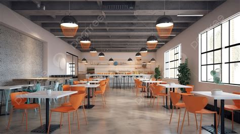 Modern Office Cafeteria In Computer Graphics A Creative 3d Rendering Of ...