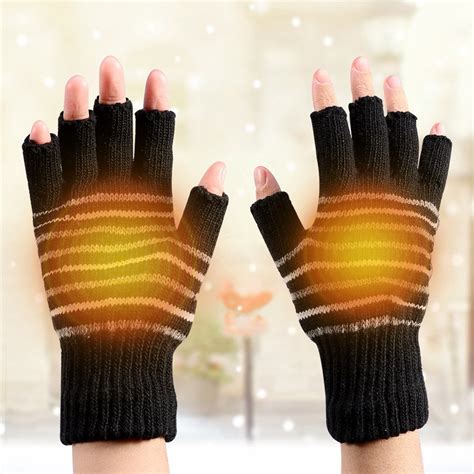 FAGINEY - FAGINEY 1 Pair 5V USB Winter Warm Heating Gloves Men Women Heated Half Finger Mittens ...