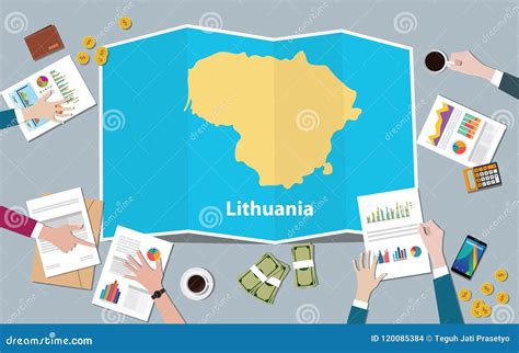 Lithuania Economy Country Growth Nation Team Discuss with Fold Maps View from Top Stock ...