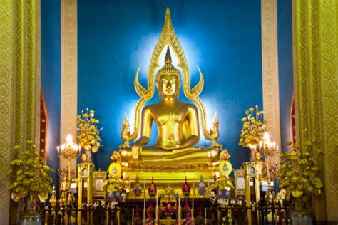 Golden Buddha Statue In Wat Benchamabophit Bangkok Thailand Stock Photo ...