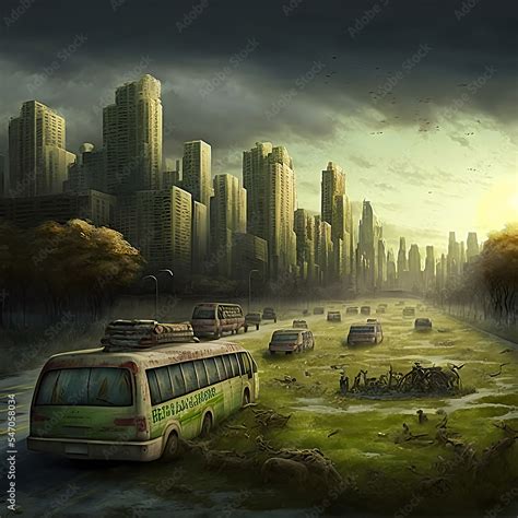 Zombie apocalypse landscape, wallpaper Stock Illustration | Adobe Stock