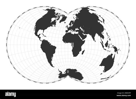 Vector world map. Nicolosi globular projection. Plain world geographical map with latitude and ...