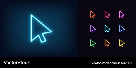 Outline neon mouse cursor icon glowing Royalty Free Vector