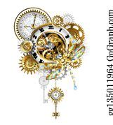 5 Steampunk Clock With Mechanical Dragonfly Clip Art | Royalty Free - GoGraph