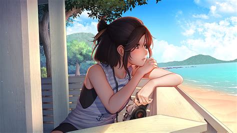 HD wallpaper: anime girls, summer, beach, Canon, brunette, camera | Wallpaper Flare